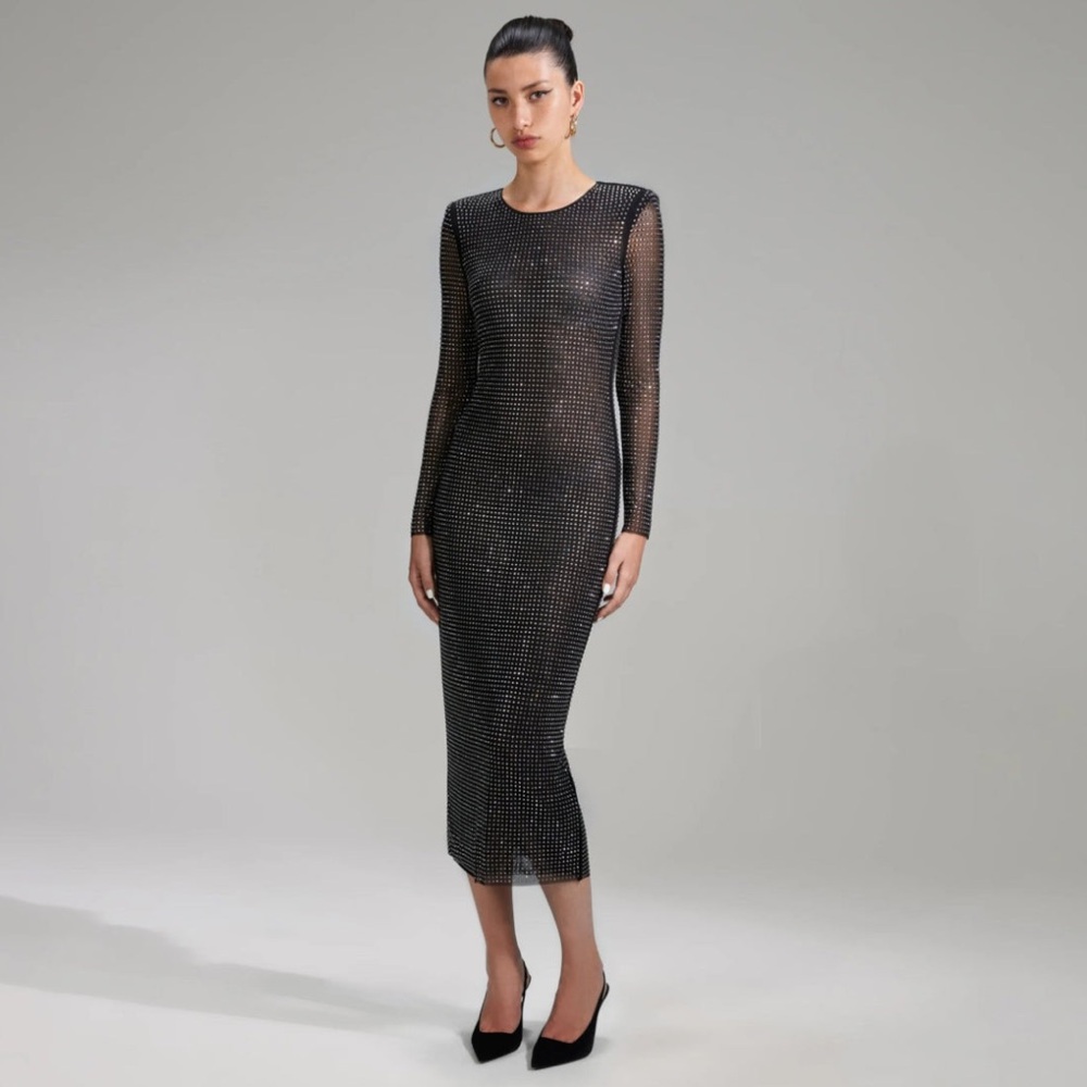 Self-Portrait Black Hotfix Mesh Midi Dress - Rhinestones!
